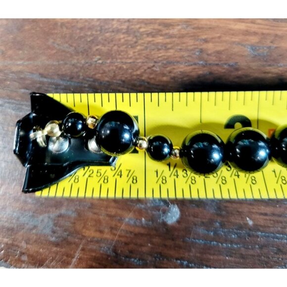 Faux Shadow Pearl Onyx Beaded Necklace with Gold Tone Beads - Picture 4 of 5